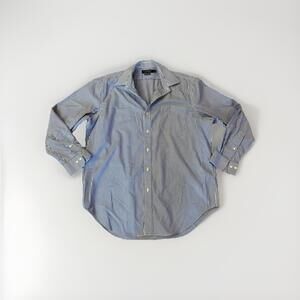 Mens Polo Ralph Lauren Dress Shirt 17 34 35 Blue Stripes Button Cotton (A13)